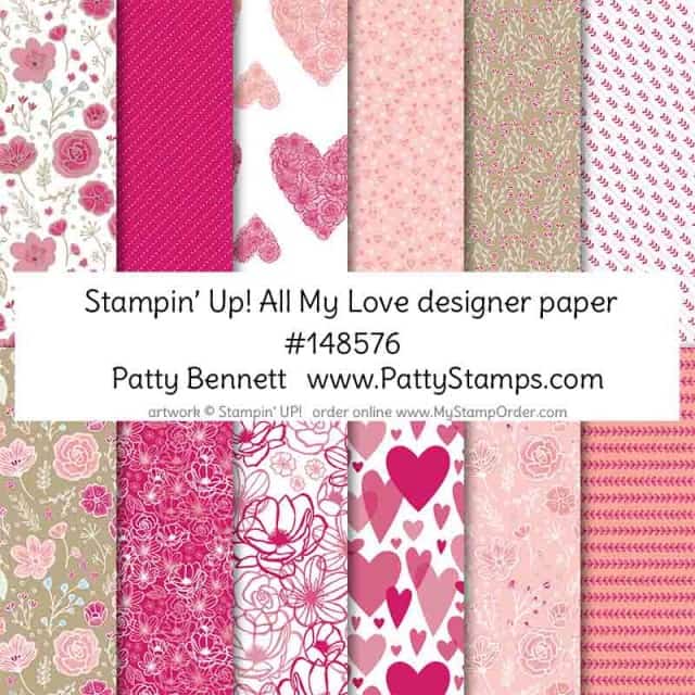 Stampin' Up! Occasions Catalog 2019, All My Love heart and floral designer paper pack #148576, shop online www.MyStampOrder.com