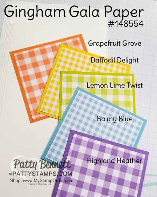 Stampin' Up! Gingham Gala Paper, Occasions catalog 2019 product. Patty Bennett www.PattyStamps.com