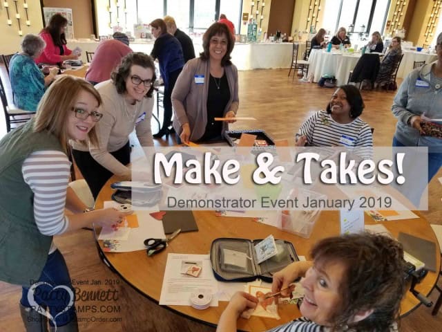Stampin' UP! Demonstrator event January 2019 hosted by Patty Bennett & Gina Cardera. Garre Winery, Livermore, CA. Happy Stampers creating projects at the Make & Take tables!