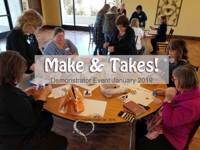 Stampin' UP! Demonstrator event January 2019 hosted by Patty Bennett & Gina Cardera. Garre Winery, Livermore, CA. Happy Stampers creating projects at the Make & Take tables!