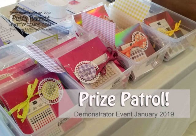 Stampin' UP! Demonstrator event January 2019 hosted by Patty Bennett & Gina Cardera. Garre Winery, Livermore, CA. Prize Patrol goodies!