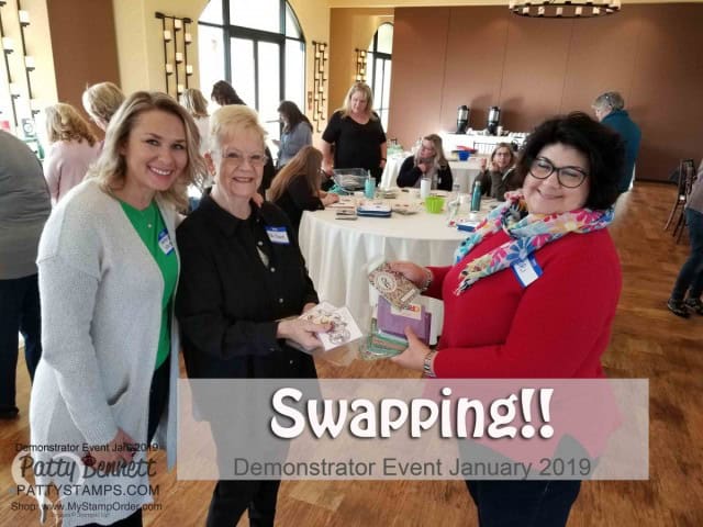 Stampin' UP! Demonstrator event January 2019 hosted by Patty Bennett & Gina Cardera. Garre Winery, Livermore, CA. Swapping cards with Natalie White from Stampin' UP!