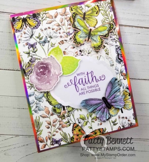 Stampin' UP! Sale-a-Bration 2019 papers: Grapefruit Grove Foil and Botanical Butterfly. Each one is a free gift choice with your $50 online order - limited time offer! www.PattyStamps.com