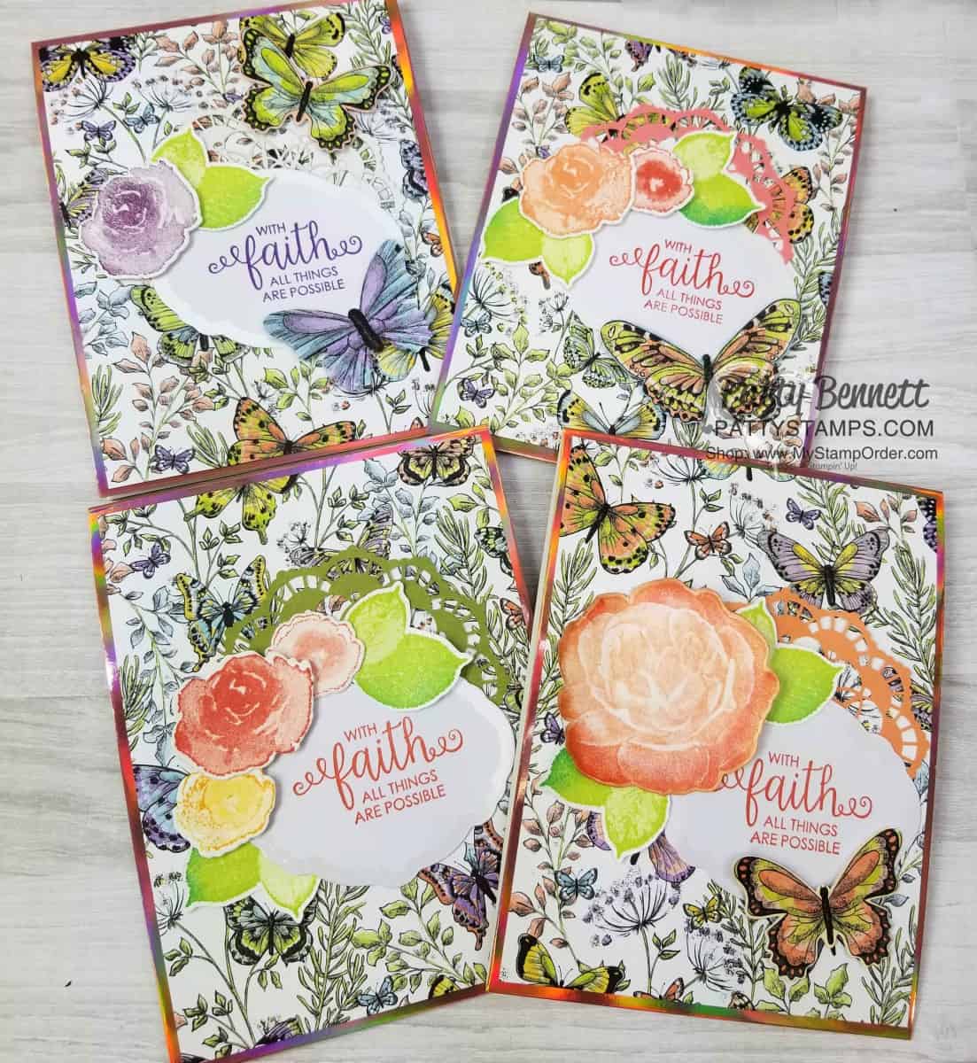 Handmade card featuring Stampin' UP! First Frost set and Healing Hugs stamp set and Sale-a-Bration 2019 papers: Grapefruit Grove Foil and Botanical Butterfly. Each one is a free gift choice with your $50 online order - limited time offer! www.PattyStamps.com