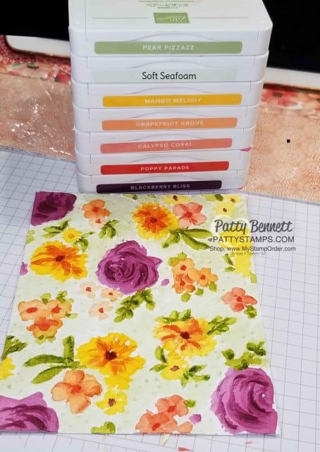 Watercoloring on embossed paper with the Country Floral Embossing Folder from Stampin' UP! Limited time offer Sale-a-Bration 2019. Color Combo by Patty Bennett www.PattyStamps.com