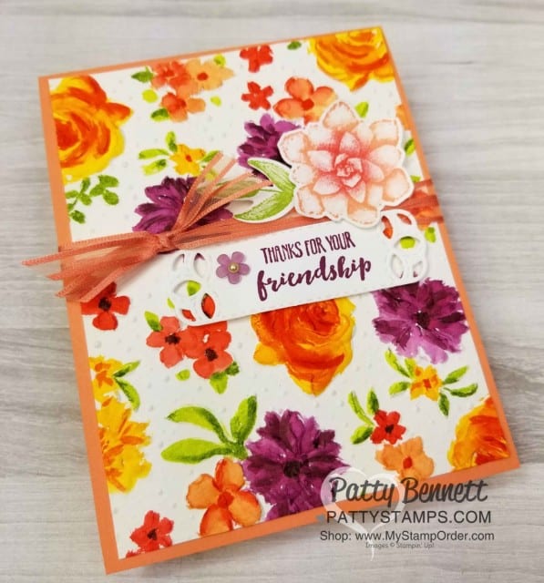 Watercoloring on embossed paper with the Country Floral Embossing Folder from Stampin' UP! Limited time offer Sale-a-Bration 2019. Patty Bennett www.PattyStamps.com