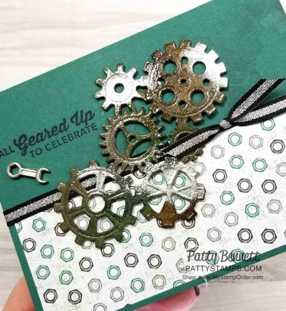 Stampin UP! Classic Garage Suite masculine card idea with Embossed Garage Gears. www.PattyStamps.com