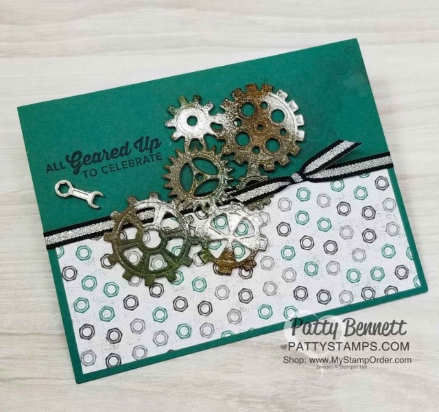 Stampin UP! Classic Garage Suite masculine card idea with Embossed Garage Gears. www.PattyStamps.com