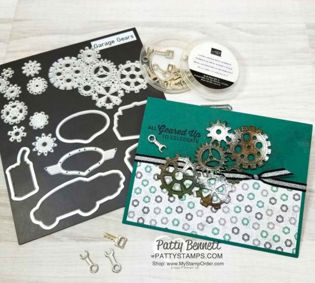 Stampin UP! Classic Garage Suite masculine card idea with Embossed Garage Gears. www.PattyStamps.com