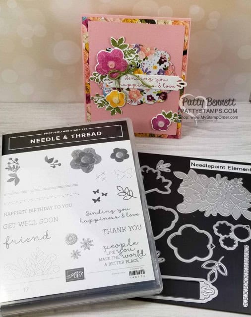 Stampin' UP! card idea featuring Needle & Thread bundle and Needlepoint Nook designer paper by Patty Bennett www.PattyStamps.com