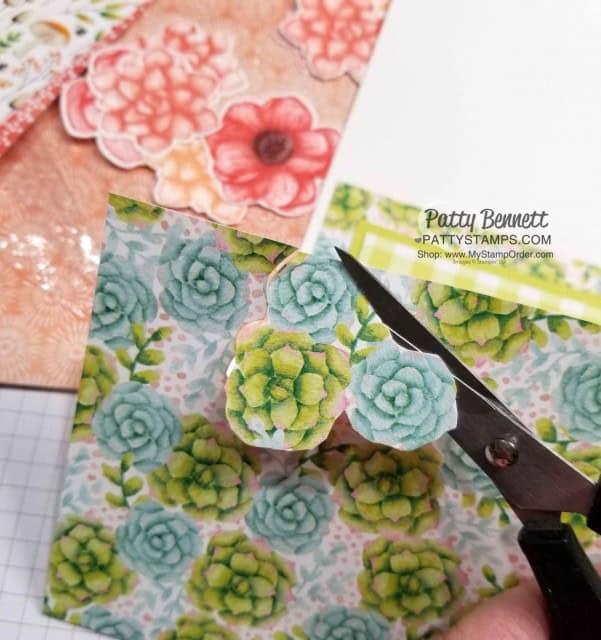 Use Paper Snips to fussy cut the Painted Seasons Sale-a-Bration bundle Designer Paper. Patty Bennett www.PattyStamps.com