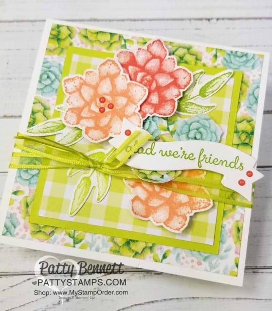 Painted Seasons Sale-a-Bration bundle handmade cards by Patty Bennett featuring Gingham Gala plaid paper. www.PattyStamps.com