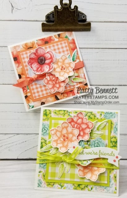 Painted Seasons Sale-a-Bration bundle handmade cards by Patty Bennett featuring Gingham Gala plaid paper. www.PattyStamps.com