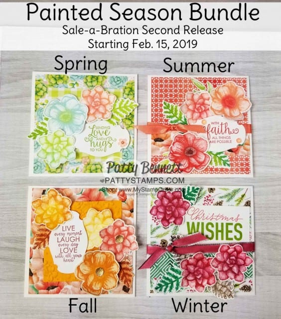 Stampin' Up! Painted Season Sale-a-Bration Second Release bundle gift - 4 seasons card ideas from Patty Bennett www.PattyStamps.com