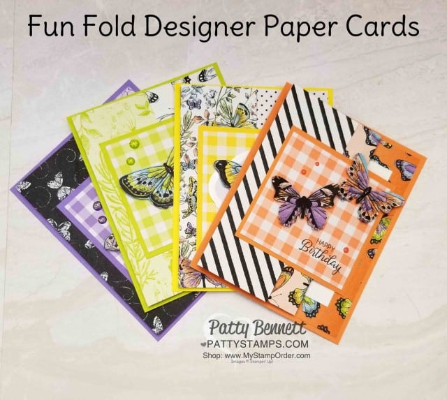 Designer Series Paper Fun Fold Card featuring Botanical Butterfly Sale-a-Bration paper. check out www.PattyStamps.com for details!