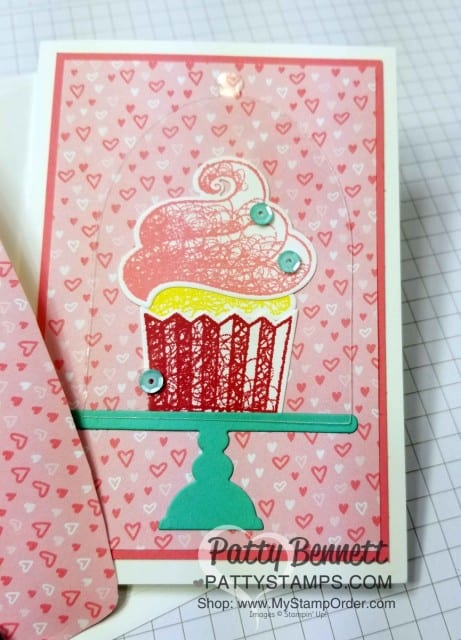 Sale-a-Bration 2019 Hello Cupcake stamp set from Stampin' UP! with matching Call Me Cupcake framelits. Birthday card idea by Patty Bennett www.PattyStamps.com