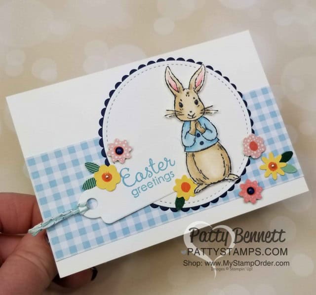 Stampin' UP! Fable Friends Easter Card idea - Bitty Blooms Punch pack and Stampin' Blends coloring. Patty Bennett www.PattyStamps.com