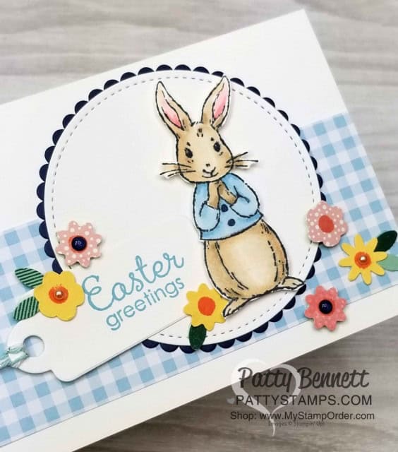 Stampin' UP! Fable Friends Easter Card idea - Bitty Blooms Punch pack and Stampin' Blends coloring. Patty Bennett www.PattyStamps.com