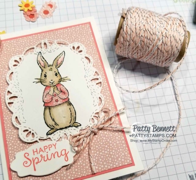 Stampin' UP! Fable Friends Spring Card idea - Tropical Escape designer paper and Stampin' Blends coloring. Patty Bennett www.PattyStamps.com