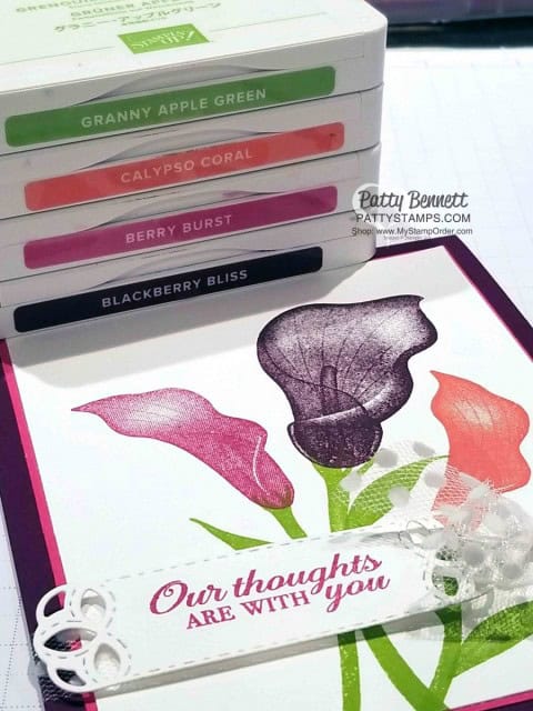 Color combo for my Lasting Lily Sale-a-Bration 2019 sympathy cards or spring / Easter greeting cards. by Patty Bennett www.PattyStamps.com