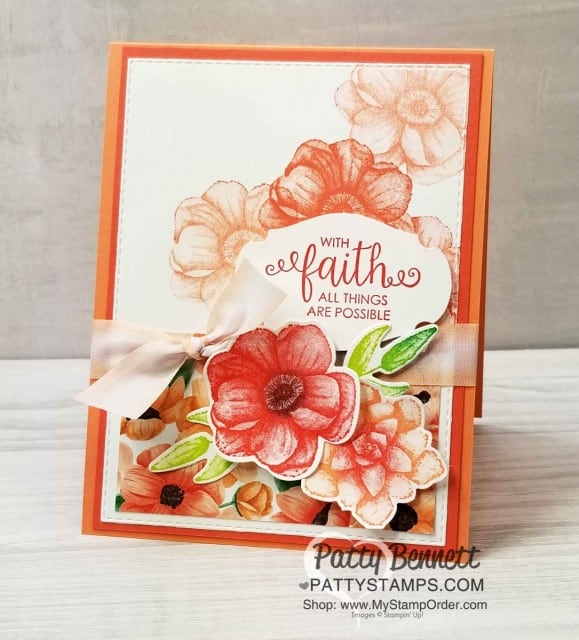 Stampin' UP! Painted Seasons Bundle - Limited Time Offer March 2019. Ribbon of Courage Faith Card idea by Patty Bennett with Story Label Punch. www.PattyStamps.com