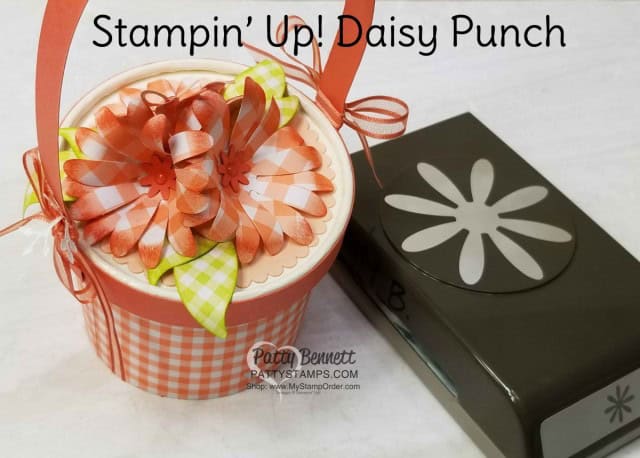 Stampin' UP! sweet cups Easter Basket idea with Gingham Gala paper and Daisy Punch flowers! www.PattyStamps.com