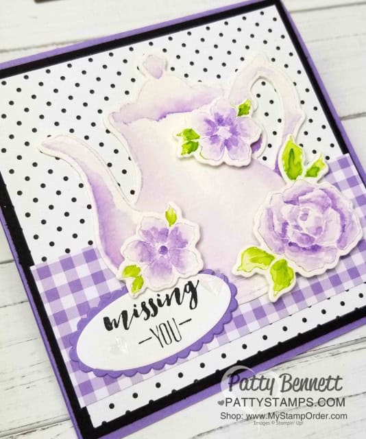 Stampin' UP! Tea Together stamp set with No Line Watercoloring Technique. Stampin' UP! Tea Time framelits available only during Sale-a-Bration 2019. www.PattyStamps.com