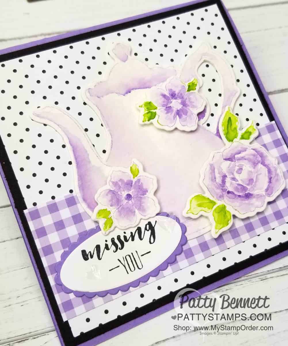 Stampin' UP! Tea Together stamp set with No Line Watercoloring Technique. Stampin' UP! Tea Time framelits available only during Sale-a-Bration 2019. www.PattyStamps.com