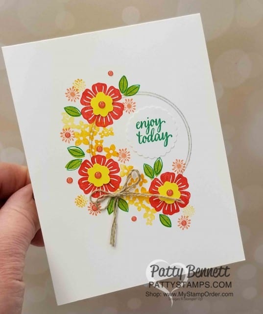 Beautiful Bouquet stamp set wreath card idea inspired by Martin Stone. Patty Bennett www.PattyStamps.com