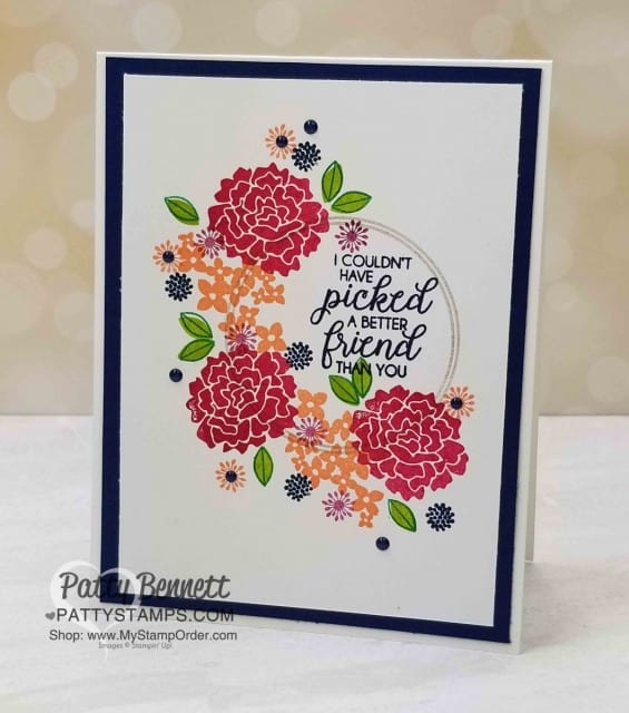 Beautiful Bouquet stamp set wreath card idea inspired by Martin Stone. Patty Bennett www.PattyStamps.com