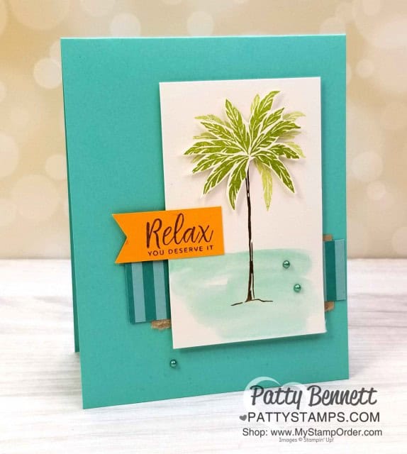 Beach Happy Stampin' UP! "relax" palm tree card. www.PattyStamps.com
