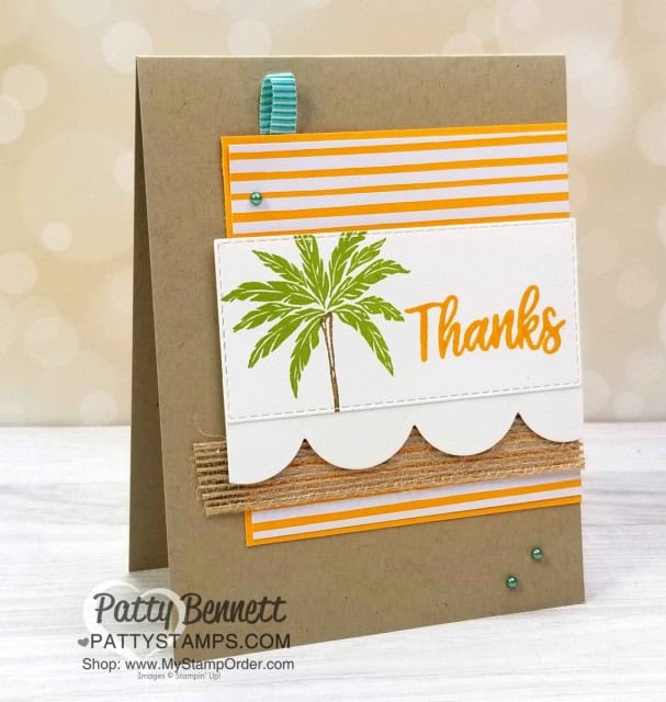 Beach Happy Stampin' UP! Thank You palm tree card. www.PattyStamps.com
