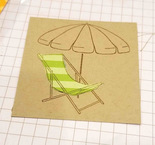 Paper Piecing with Brights designer paper and the Beach Happy Stampin' UP! set beach chair. www.PattyStamps.com