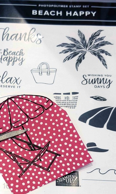 Paper Piecing with Brights designer paper and the Beach Happy Stampin' UP! set beach chair and umbrella. www.PattyStamps.com