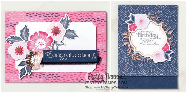Everything is Rosy paper crafting / card making product medley available while supplies last from Stampin' Up! May 2019. Kit includes stamp set, framelit dies, 6x6 paper stack, rose gold foil paper, die cuts, ribbon and Rose Gold Shimmer paint. www.PattyStamps.com