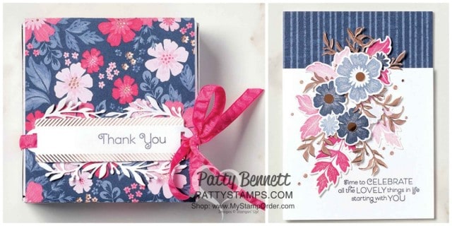 Everything is Rosy paper crafting / card making product medley available while supplies last from Stampin' Up! May 2019. Kit includes stamp set, framelit dies, 6x6 paper stack, rose gold foil paper, die cuts, ribbon and Rose Gold Shimmer paint. www.PattyStamps.com
