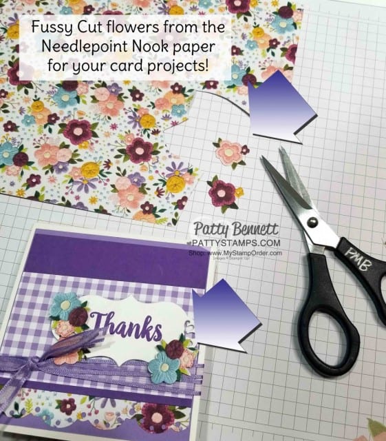 Gorgeous Grape Needlepoint Nook thank you card featuring Stampin' Up! cardmaking supplies, by Patty Bennett, www.PattyStamps.com