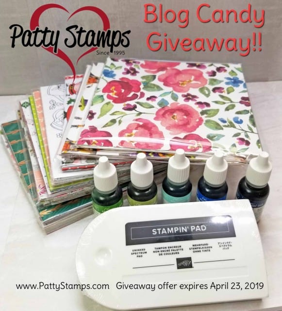 PattyStamps Blog Candy Giveaway - spectrum rainbow pad, 5 reinkers and a stack of 6x6 designer paper from Stampin' Up! www.PattyStamps.com