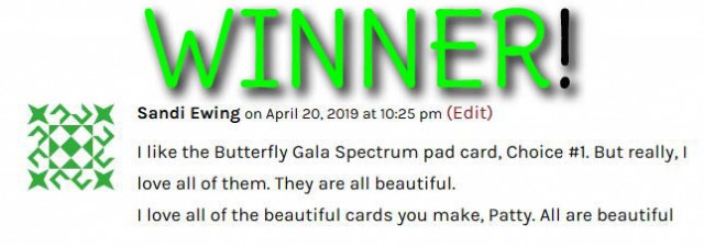 PattyStamps Blog Candy Giveaway Winner! Designer paper stacks, Spectrum rainbow pad and 5 Stampin' Up! reinkers! April 2019