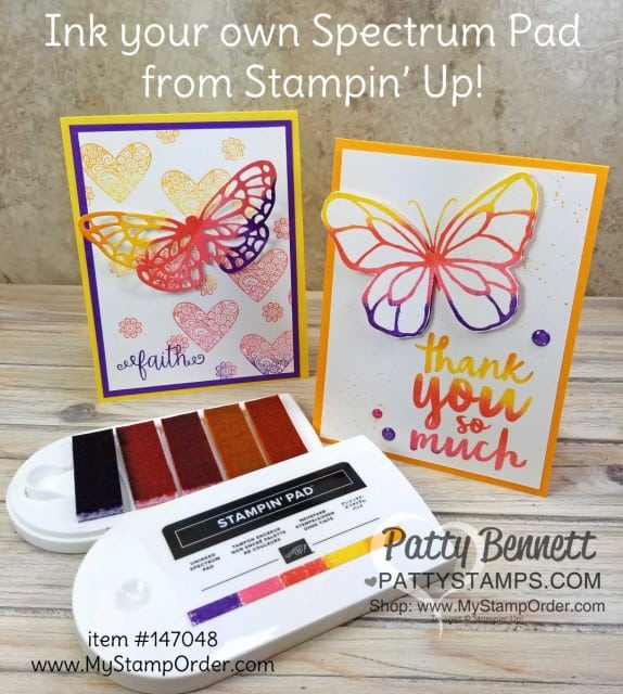 Spectrum pad butterfly cards with Ribbon of Courage hearts and greeting. www.PattyStamps.com