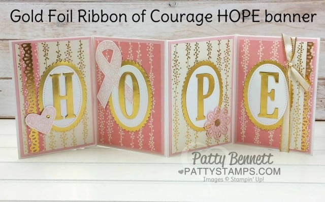 HOPE banner: Stampin' UP! Ribbon of Courage stamp set - designed by Patty Bennett in honor of my mom's battle with Cancer. Great set for hope, encouragement, thank you and love you! www.PattyStamps.com