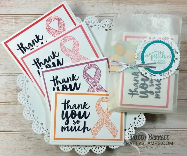 Stampin' UP! Ribbon of Courage stamp set - designed by Patty Bennett in honor of my mom's battle with Cancer. Great set for hope, encouragement, thank you and love you! www.PattyStamps.com