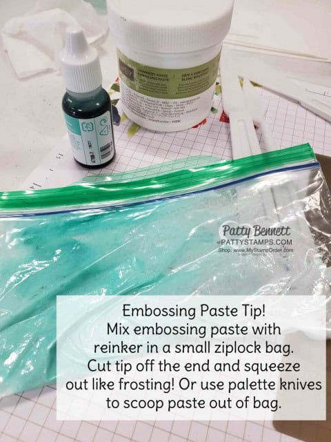 Embossing Paste tip with Ziplock baggie and reinker. Supplies from Stampin' Up! www.PattyStamps.com