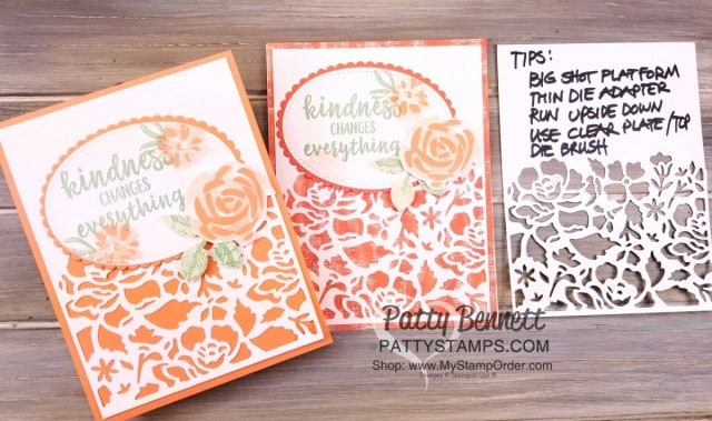 Stampin' Up! RETIRING Detailed Floral Thinlit dies card idea featuring Abstract Impressions stamp set. www.PattyStamps.com