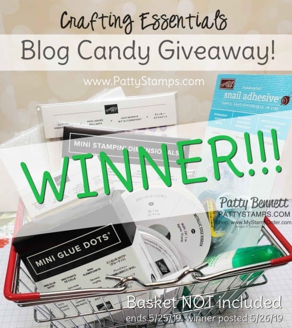 Winner of the PattyStamps papercrafting essentials giveaway prize May 2019. www.PattyStamps.com
