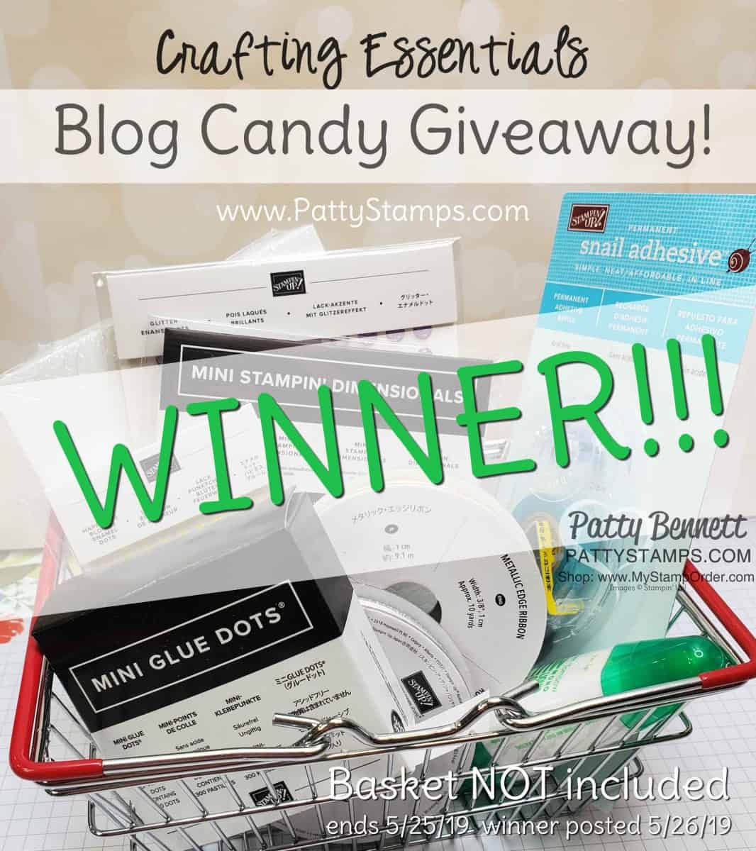 Winner of the PattyStamps papercrafting essentials giveaway prize May 2019. www.PattyStamps.com