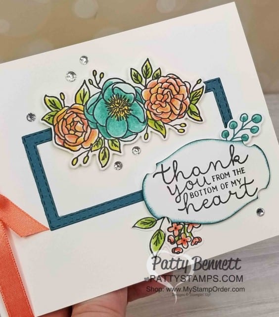 Bloom and Grow Stamp Set and Die bundle from Stampin' Up! Thank you card idea featuring coloring with Stampin' Blends markers. www.PattyStamps.com