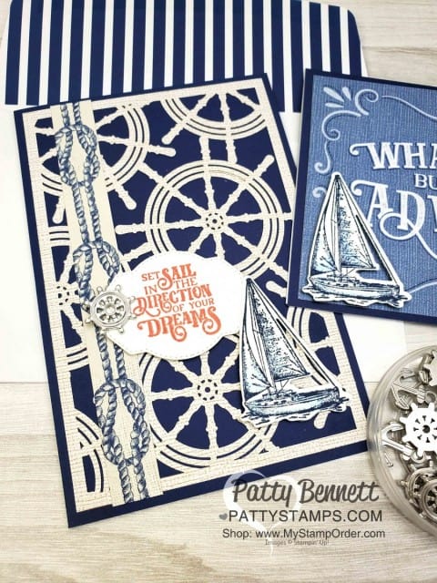 Stampin' Up! Come Sail Away nautical Memories & More card pack paired with Happiness Blooms cards & envelopes! Patty Bennett, www.PattyStamps.com