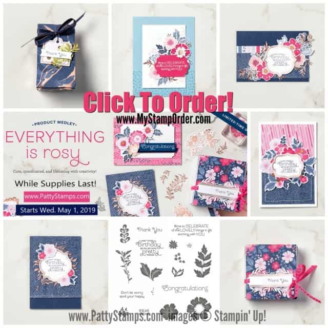 Everything is Rosy Medley bundle of paper crafting and card making products available now while supplies last!  www.PattyStamps.com