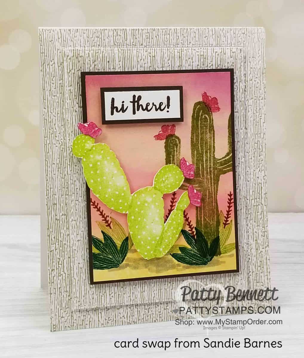 Flowering Desert card featuring Stampin' Up! Subtle embossing folder. Card by Sandie Barnes from San Antonio OnStage April 2019